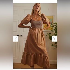 Faithfull The Brand Brown Bloom Midi Dress in Plain Hazelnut Size L EUC